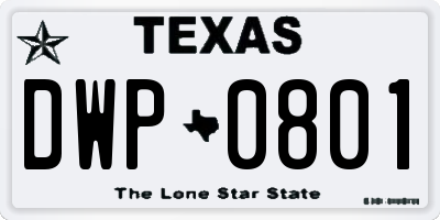 TX license plate DWP0801