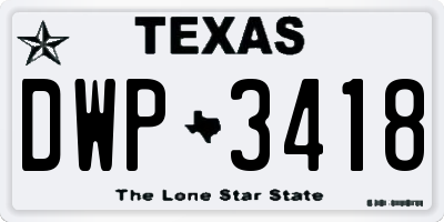 TX license plate DWP3418