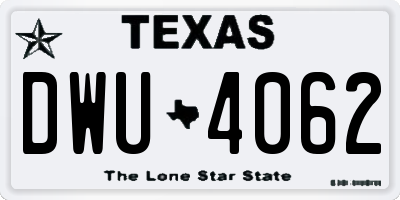 TX license plate DWU4062