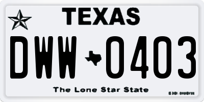 TX license plate DWW0403