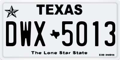 TX license plate DWX5013