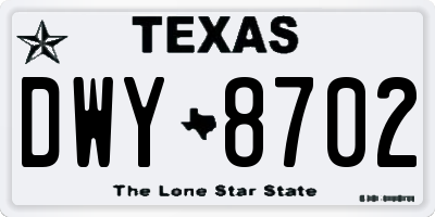 TX license plate DWY8702