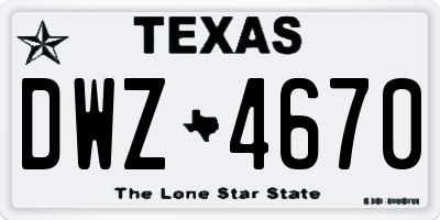 TX license plate DWZ4670