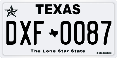 TX license plate DXF0087