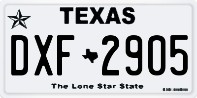 TX license plate DXF2905