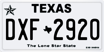 TX license plate DXF2920