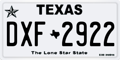 TX license plate DXF2922