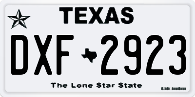 TX license plate DXF2923