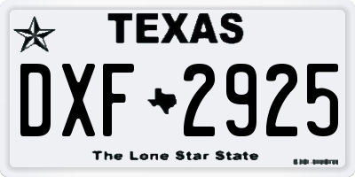 TX license plate DXF2925