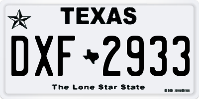 TX license plate DXF2933
