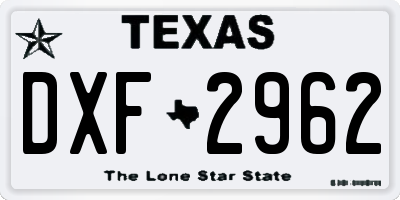 TX license plate DXF2962