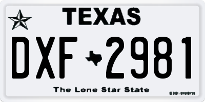 TX license plate DXF2981