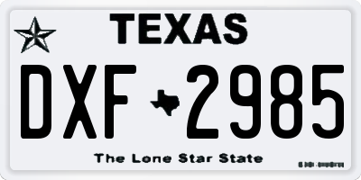 TX license plate DXF2985