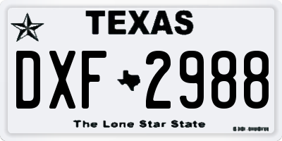 TX license plate DXF2988