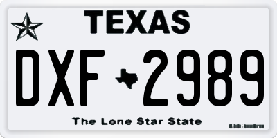 TX license plate DXF2989