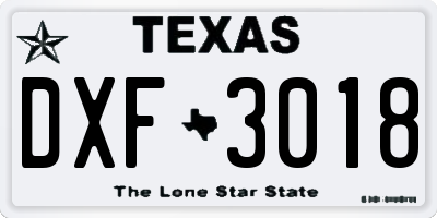 TX license plate DXF3018