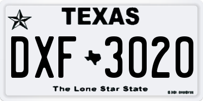 TX license plate DXF3020
