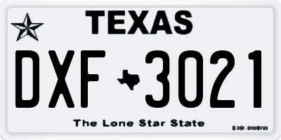 TX license plate DXF3021