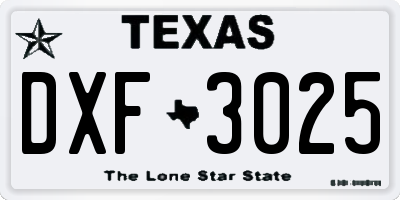 TX license plate DXF3025