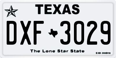 TX license plate DXF3029