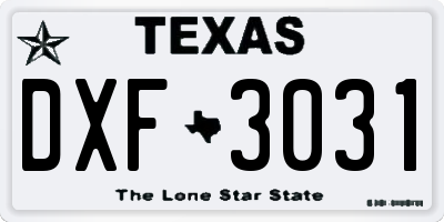 TX license plate DXF3031