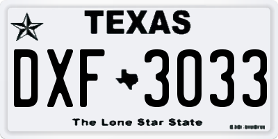 TX license plate DXF3033