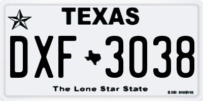 TX license plate DXF3038