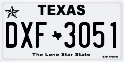 TX license plate DXF3051