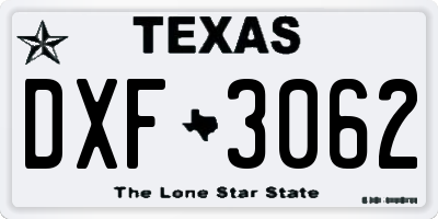 TX license plate DXF3062