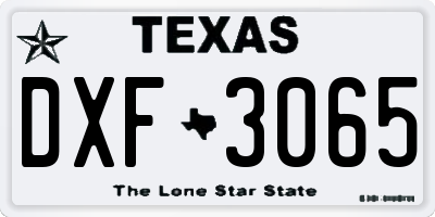 TX license plate DXF3065