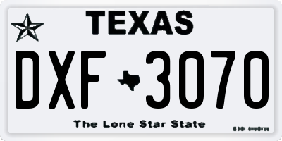 TX license plate DXF3070
