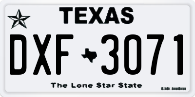 TX license plate DXF3071