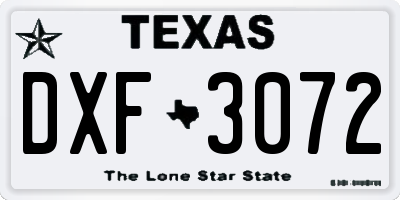 TX license plate DXF3072