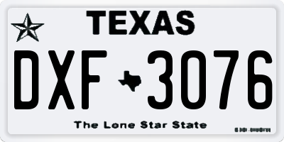 TX license plate DXF3076
