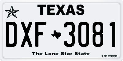 TX license plate DXF3081