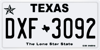 TX license plate DXF3092