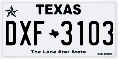 TX license plate DXF3103