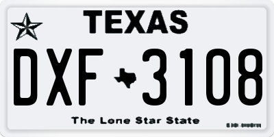 TX license plate DXF3108