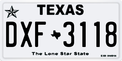 TX license plate DXF3118