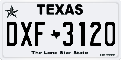 TX license plate DXF3120