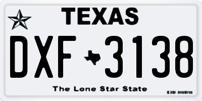 TX license plate DXF3138