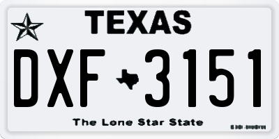 TX license plate DXF3151