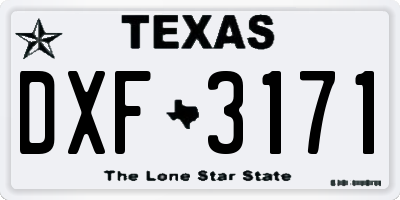 TX license plate DXF3171