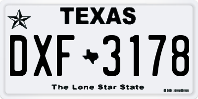 TX license plate DXF3178