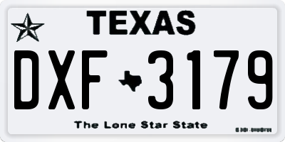 TX license plate DXF3179
