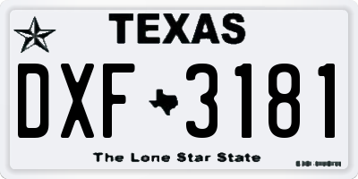 TX license plate DXF3181
