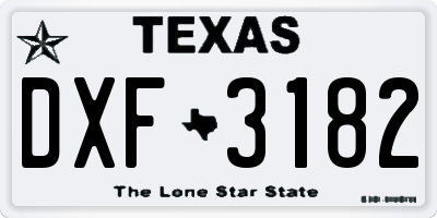 TX license plate DXF3182
