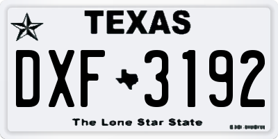 TX license plate DXF3192