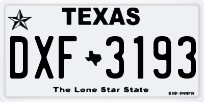TX license plate DXF3193