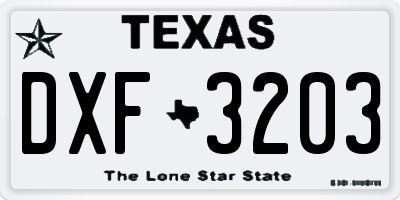 TX license plate DXF3203